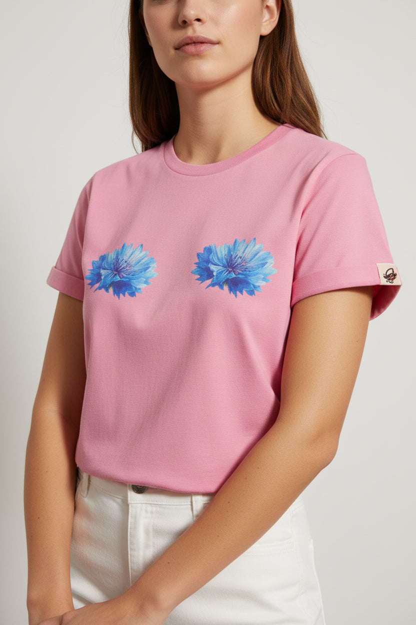 Damen T-Shirt mit Kornblumen aus Bio-Baumwolle